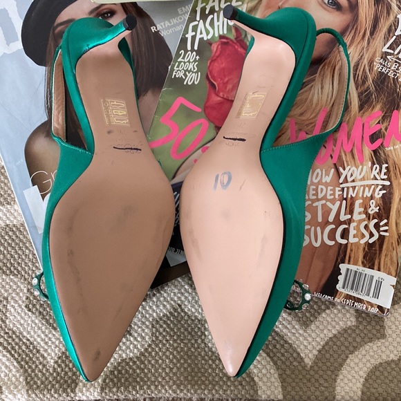 “J Crew,Colette” satin emerald green slingback with  embellished bow; size 7.5 - Picture 12 of 12
